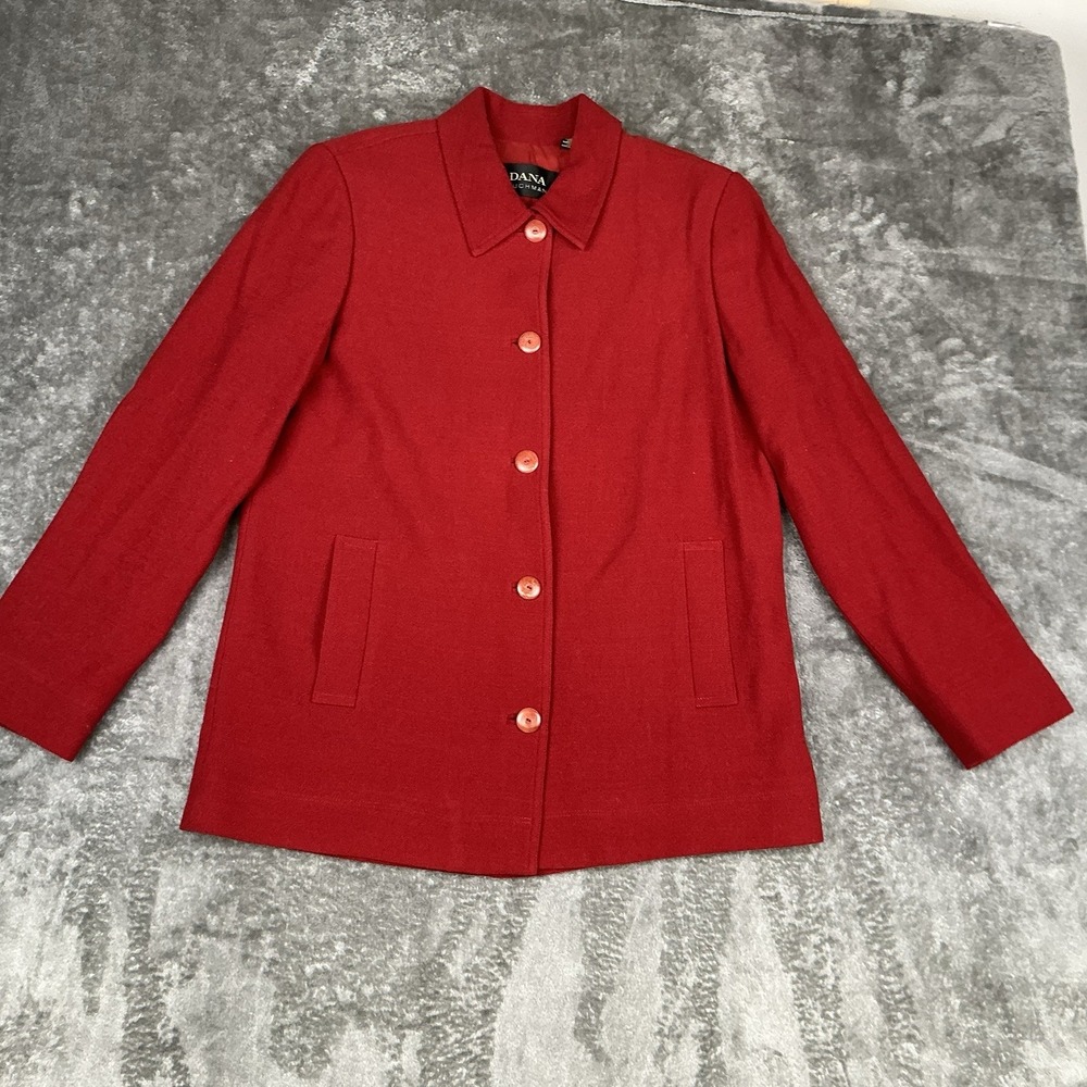 Dana Buchman Women's Size 8 Red Vintage Wool Nylon Blend Button Top Jacket